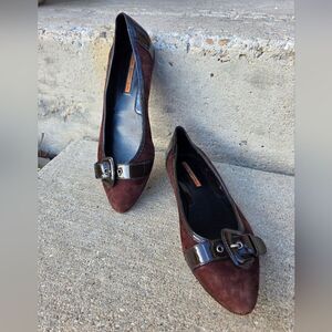 VIA SPIGA Choco Brown SUEDE & PATENT LEATHER Pointed Toe BALLET FLATS SHOES 7M